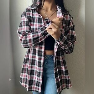 Activa Sports‎ Inc Black/White Plaid Flannel Shirt Unisex Oversized Button up-MD